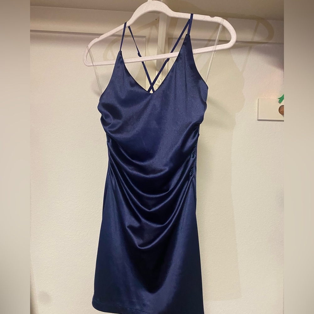 Beautiful Navy Satin Semi Formal Dress From Dillards